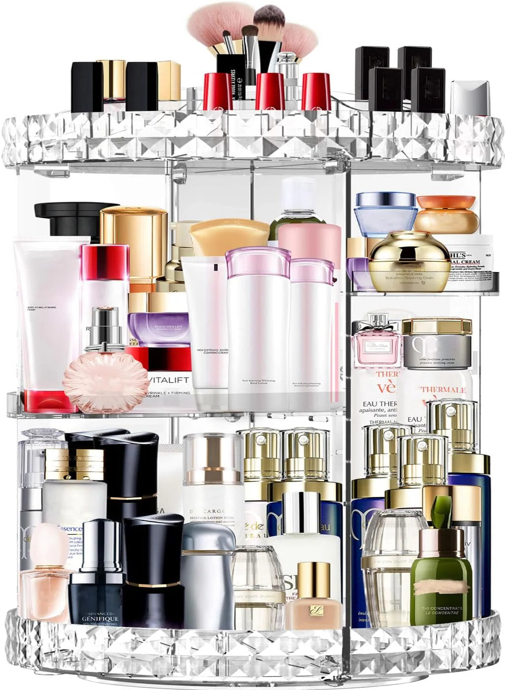 Transparent Makeup Organizer 360 Degree Rotating Adjustable Layers - Large Capacity