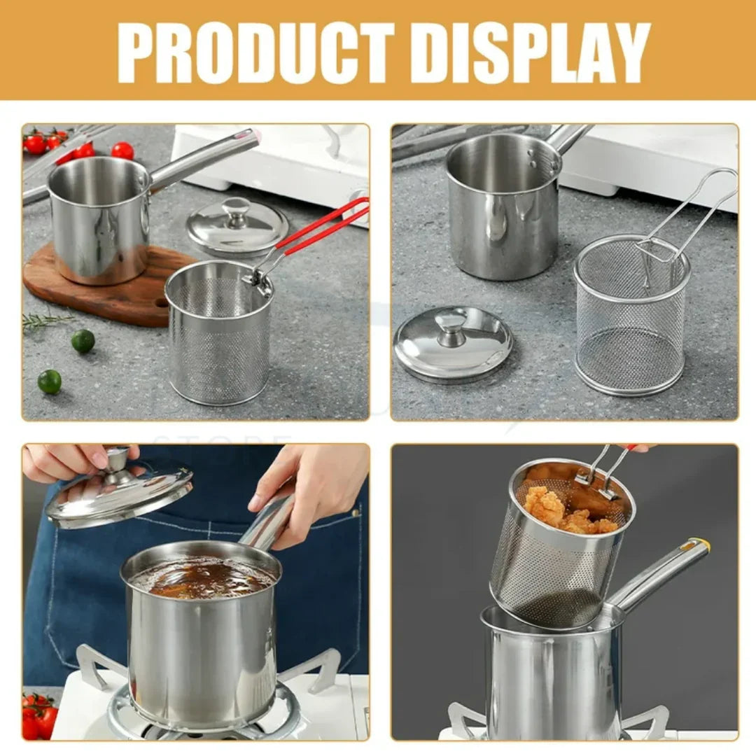 Stainless Steel Deep Fryer Pot with Strainer Basket, Perfect for Frying Fish, Chicken, and French Fries, Includes Oil Drip Drainer Rack and Glass Lid, 1.2 for Home Kitchen