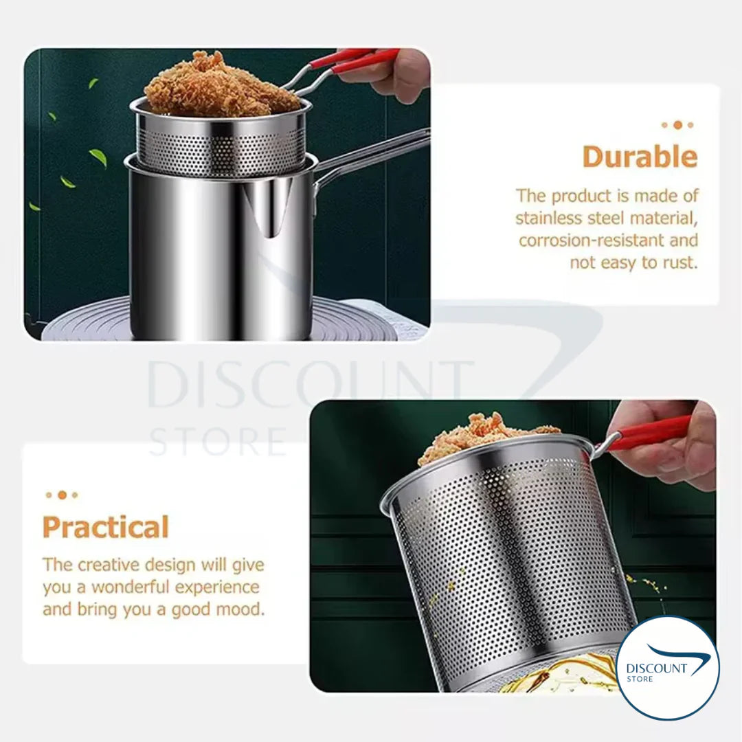 Stainless Steel Deep Fryer Pot with Strainer Basket, Perfect for Frying Fish, Chicken, and French Fries, Includes Oil Drip Drainer Rack and Glass Lid, 1.2 for Home Kitchen