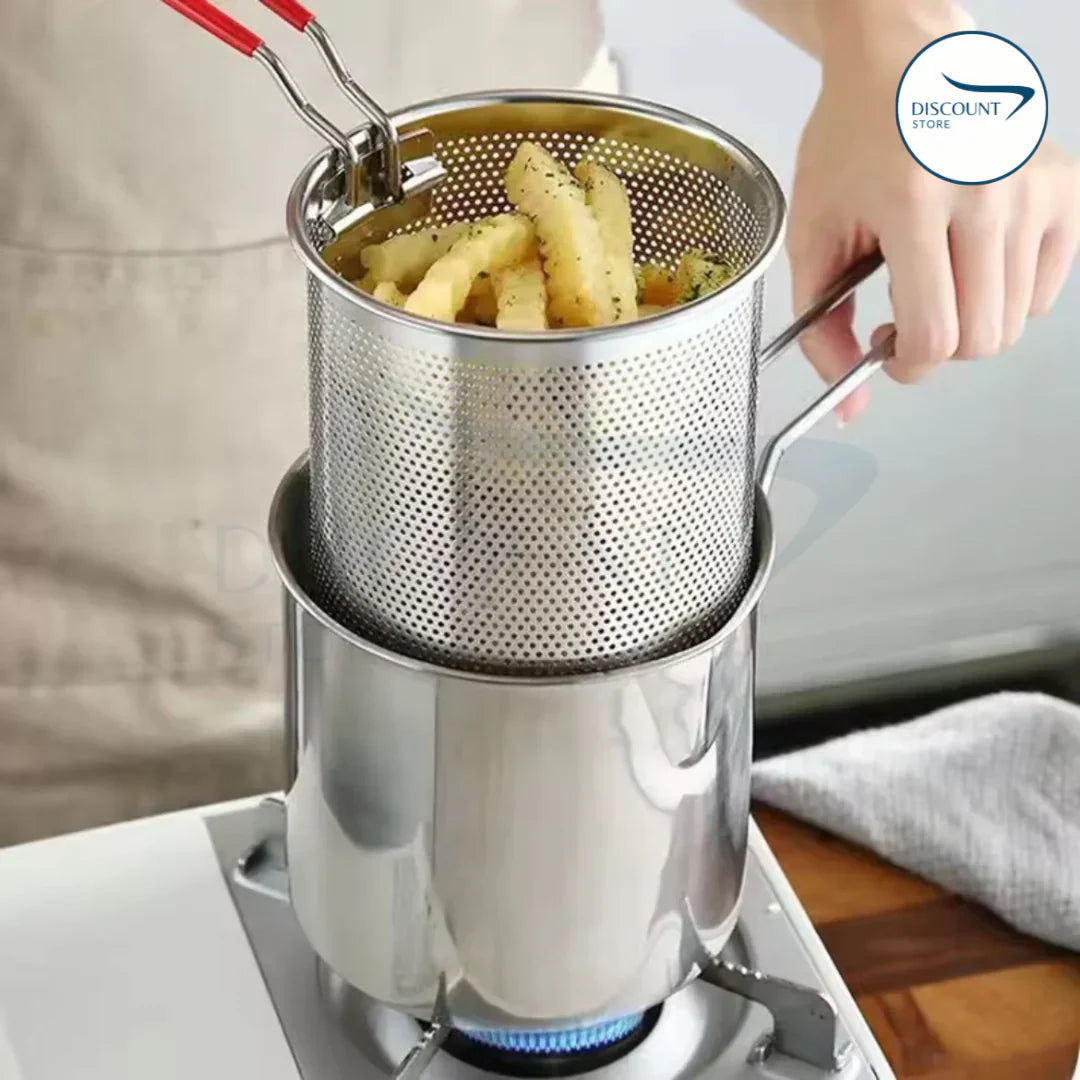 Stainless Steel Deep Fryer Pot with Strainer Basket, Perfect for Frying Fish, Chicken, and French Fries, Includes Oil Drip Drainer Rack and Glass Lid, 1.2 for Home Kitchen