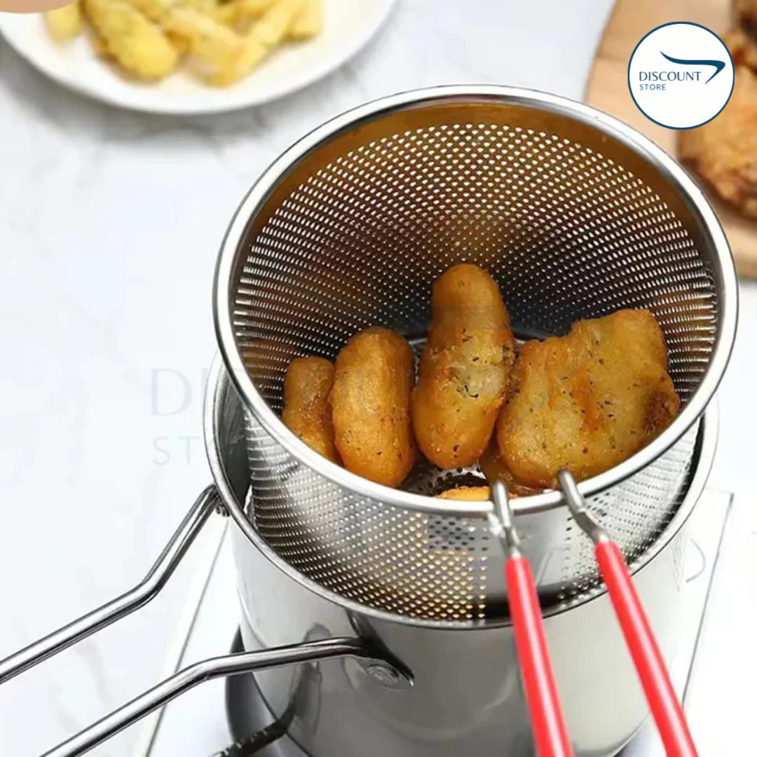 Stainless Steel Deep Fryer Pot with Strainer Basket, Perfect for Frying Fish, Chicken, and French Fries, Includes Oil Drip Drainer Rack and Glass Lid, 1.2 for Home Kitchen