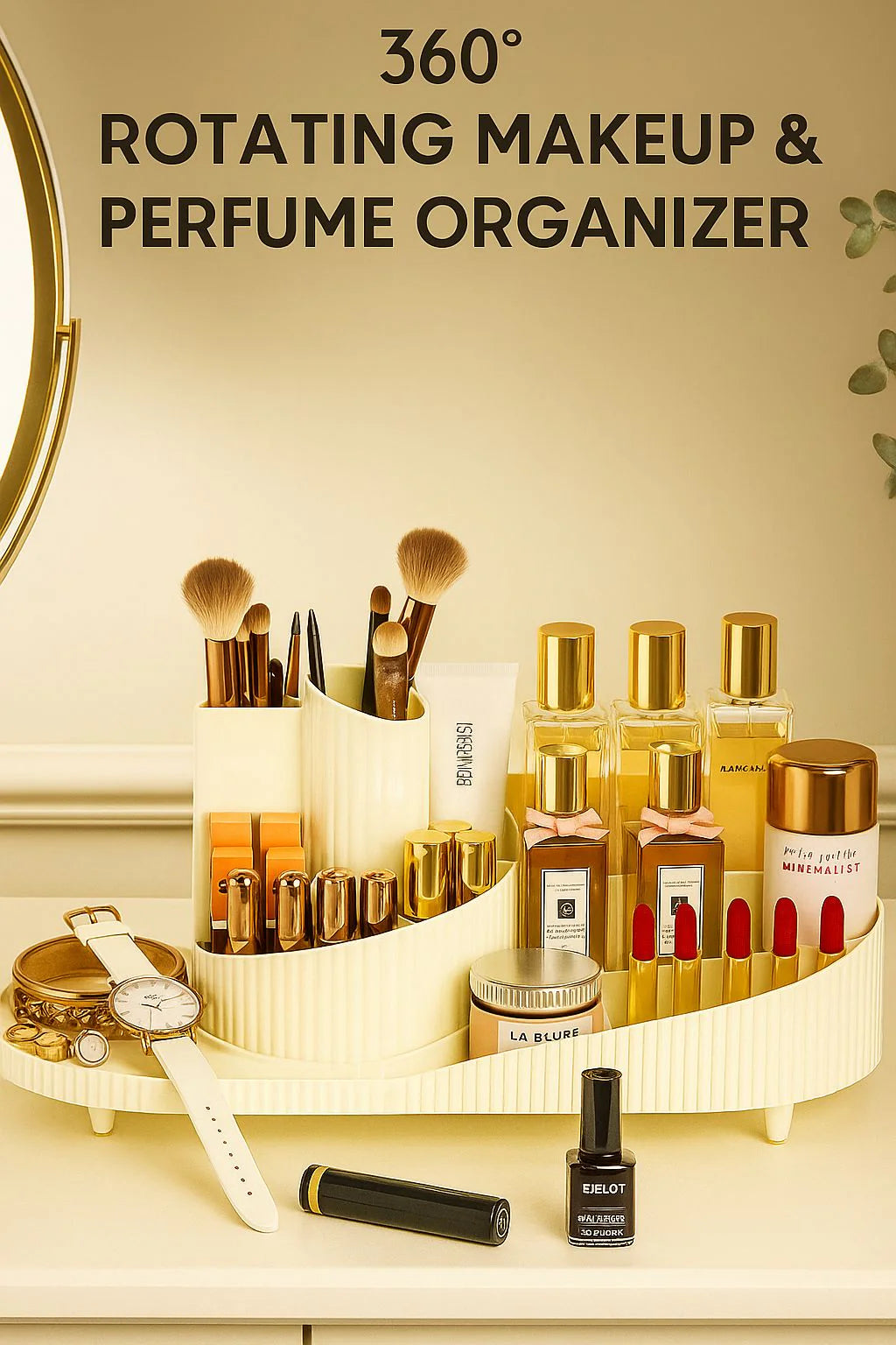 Makeup Organizer Countertop 360 Rotating Brush Holder Storage