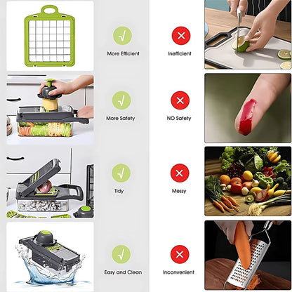 16 in 1 Vegetable Cutter & Chopper Slicer with 8 Blade – Multi-Functional Food Dicer, Fruit Dicer, Vegetable Cutter and Chopper, Peeler & Storage Container