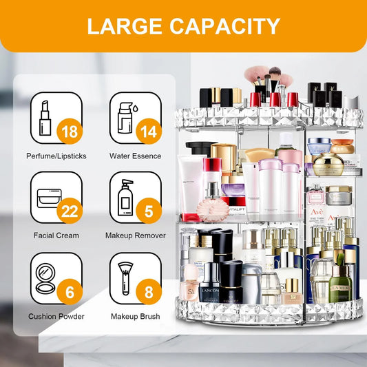 Transparent Makeup Organizer 360 Degree Rotating Adjustable Layers - Large Capacity