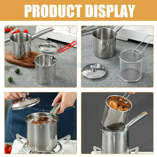 Stainless Steel Deep Fryer Pot with Strainer Basket, Perfect for Frying Fish, Chicken, and French Fries, Includes Oil Drip Drainer Rack and Glass Lid, 1.2 for Home Kitchen
